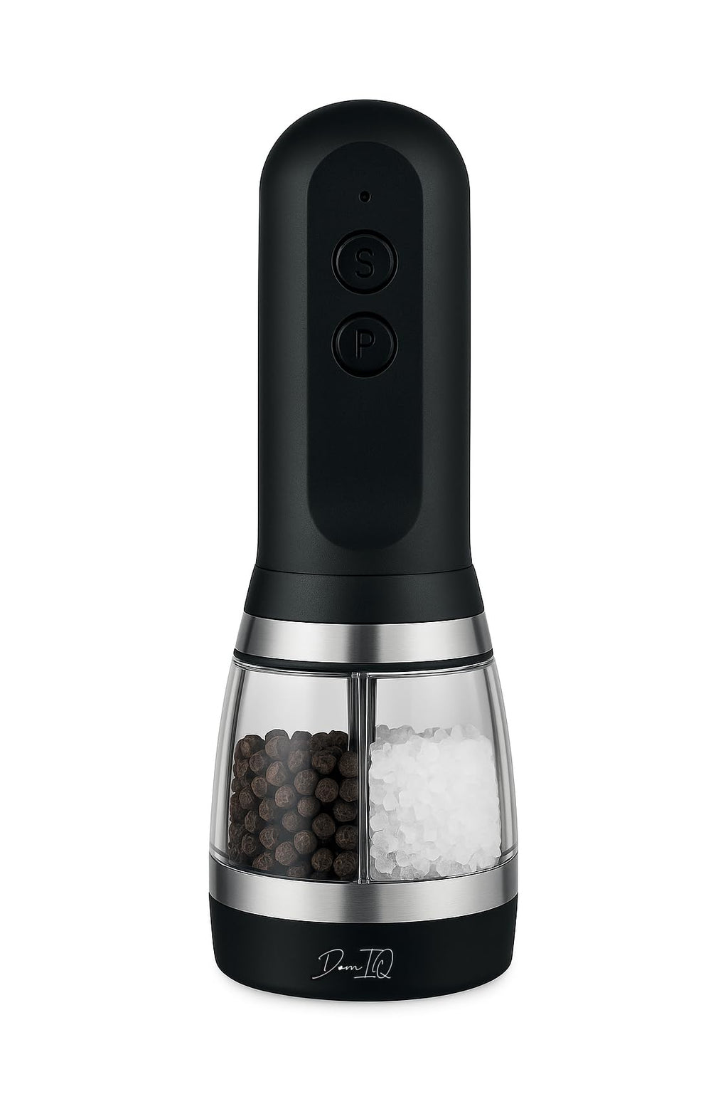 Electric Salt and Pepper Grinder 2-in-1, USB Rechargeable, Adjustable Ceramic Coarseness, LED Light, One-Handed Operation, Refillable, Black