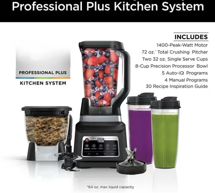 Professional System Blender Plus - 8 Cup Food Processor with Auto IQ, 1400W Power & XL Capacity