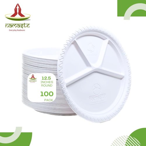 Namaste 100 Party Dinner Plates,12.5 inch Platter Size, Eco-friendly Compostable Microwave Safe Biodegradable, Heavy Duty