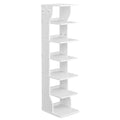VASAGLE 7-Tier Vertical Shoe Rack, Narrow Shoe Storage Organizer with Hooks, Slim Corner Tower Shelf, Space-Saving for Entryway and Bedroom, White ULBS200T14