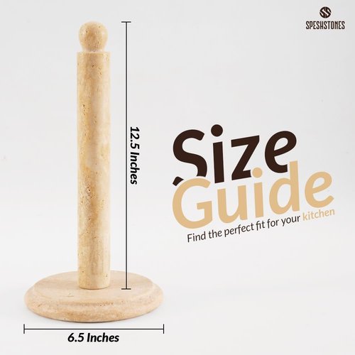 SPESHSTONES Marble Paper Towel Holder 12.5 Inch Travertine Paper Towels Organizer for Kitchen Countertop Storage, Stone Freestanding Toilet Paper Roll Stand for Bathroom Decor