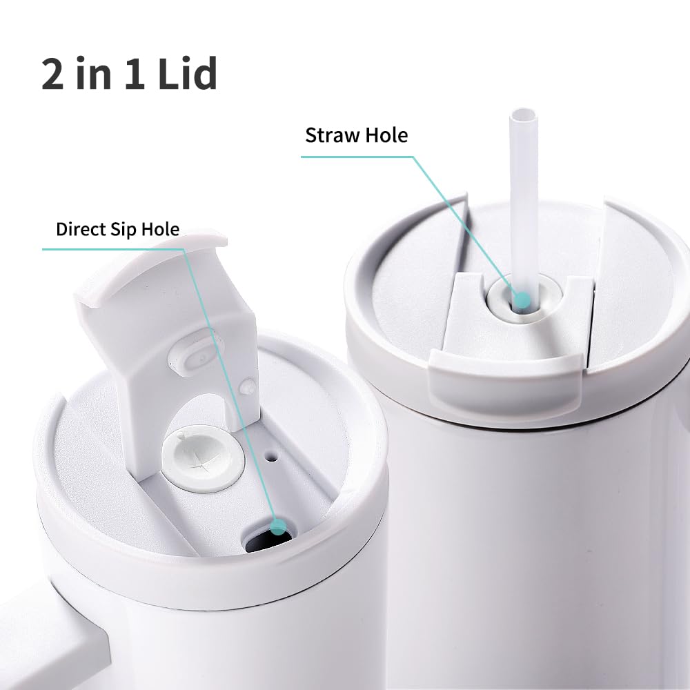 PYD Life 4 Pack Sublimation Tumblers 30 OZ with Removable Handle White Blanks Stainless Steel Cups Mugs with Lid and Plastic Straw for Tumbler Heat Press Sublimation Oven Printing