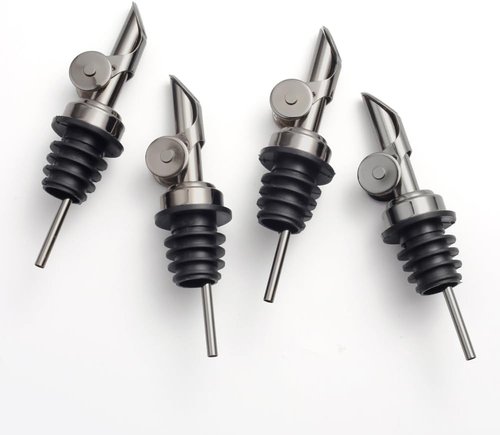 Molimoli Pack of 4 Premium Liquor Pour Spout Made of Stainless Steel with Automatic Anti-Oxidation Mechanism, Bottle Pourers for Alcohol and Wine, Olive Oil Dispenser Spout, Oil Bottle Spout, Black
