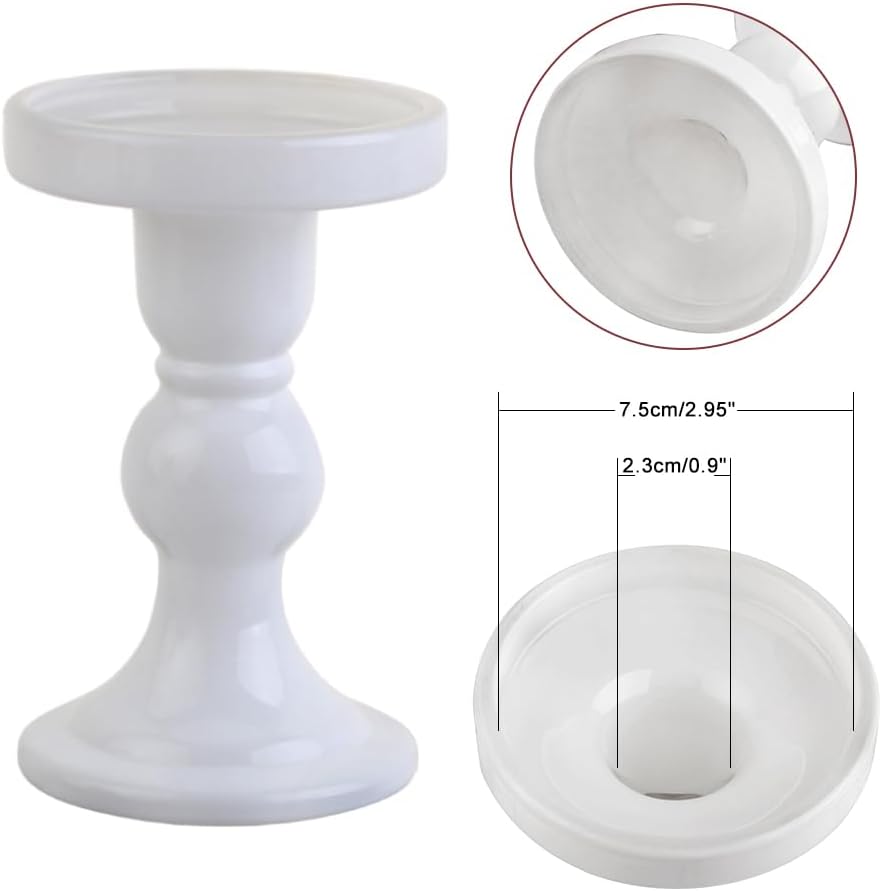 Skiennix 3-Piece White Glass Candlestick Set - Elegant Crystal Holders for Weddings & Decor