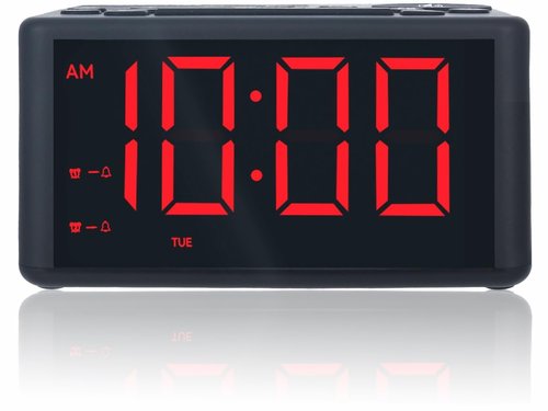Digital Alarm Clock Radio with AM/FM Radio, Presets, Dual Alarms, Weekday / Weekend Alarm, Snooze, Sleep Timer, Dimmable Red LED Screen for Bedrooms, living rooms, kitchens, offices, etc (Red)