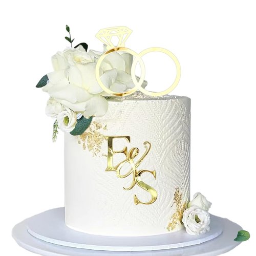 Wedding Cake Topper Diamond Ring Cake Topper with 26 Letter Personalize Bride and Groom Initial Sign