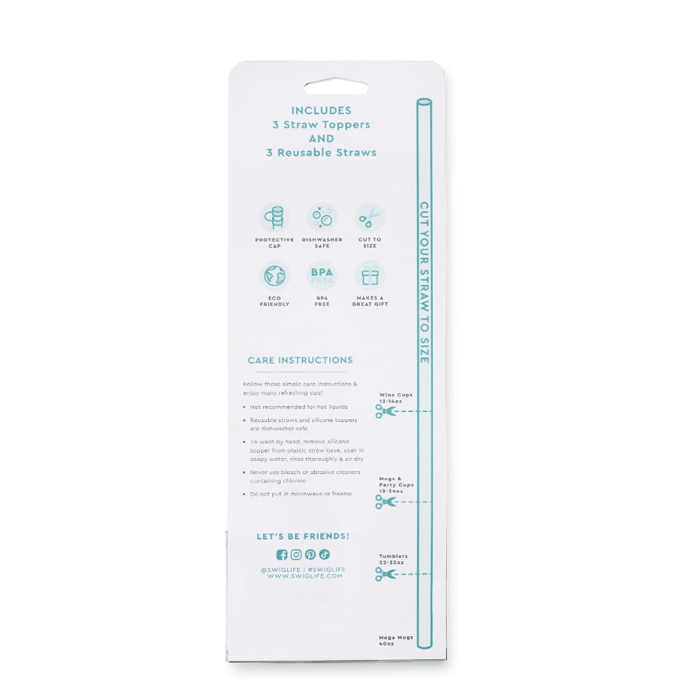 Swig Straw Toppers Set, 3 Reusable Straws with 3 Silicone Covers, Straw Cover Cap Customizable Length, Compatible with 40oz Tumblers, Tumbler Accessories (Mahjong)