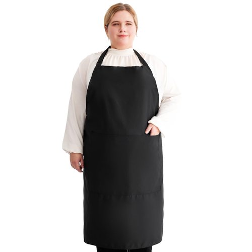 Auidy_6TXD Plus Size Aprons for Women with Pockets Adjustable Blooming Waterproof Aprons for Kitchen, Cooking (Black)