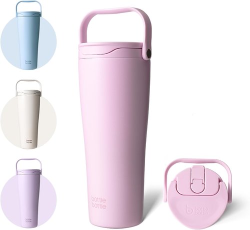 BOTTLE BOTTLE Insulated 30oz Tumbler - Leak-Proof Stainless Steel with Handle & Straw Lid | BPA-Free Pink