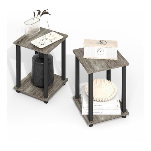 Furinno Simplistic Side Table Set of 2, End Table, Night Stand, Nightstand, Bedside Table, for Living Room, Bedroom, Grey Oak