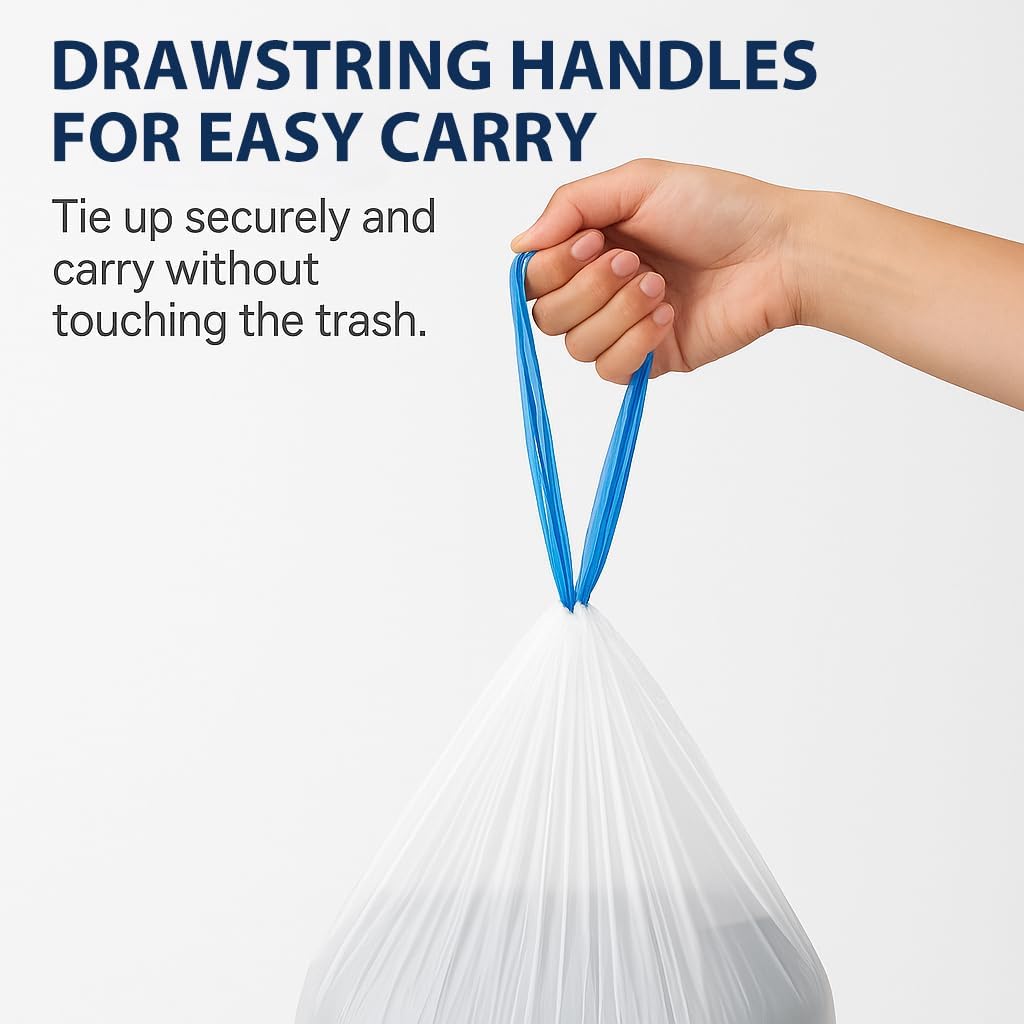 Skiennix 4 Gallon Small Trash Bags - Strong Leak-Proof Drawstring Garbage Bags, 100 Pack | White Bin Liners for Bathroom, Office, Dorm