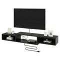 IBUYKE 71" Floating TV Stand Wall Mounted with Power Outlet,Wood Wall Mounted Media Console Shelf,Floating Entertainment Center for Under TV Storage for Living Room Bedroom Office,Black WST008B