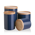 Sweejar Kitchen Canisters Ceramic Food Storage Jar Set, Stackable Containers with Airtight Seal Wooden Lid for Serving Ground Coffee, Tea, Herbs, Grains, Sugar, Salt - Set of 4 (Navy)