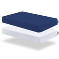 Biloban Fitted Pack and Play Sheets - 2 Pack for Graco Mattresses | Neutral White & Navy Blue