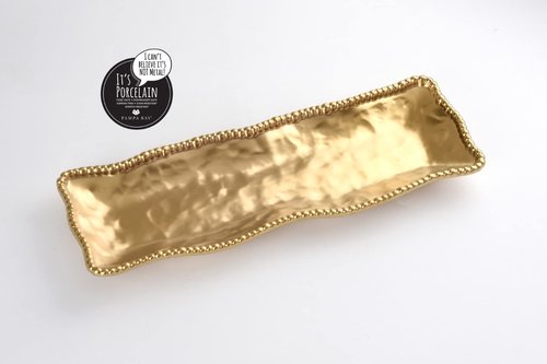 Pampa Bay Titanium-Plated Porcelain Rectangular Serving Piece, 19 x 6.5 Inch, Matte Gold Tone, Oven, Freezer, Dishwasher Safe