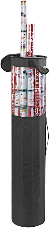 ProPik Wrapping Paper Storage Organizer Bag - Heavy Duty 40 Inch, Holds 24 Rolls, Zippered Top & Handles | Black
