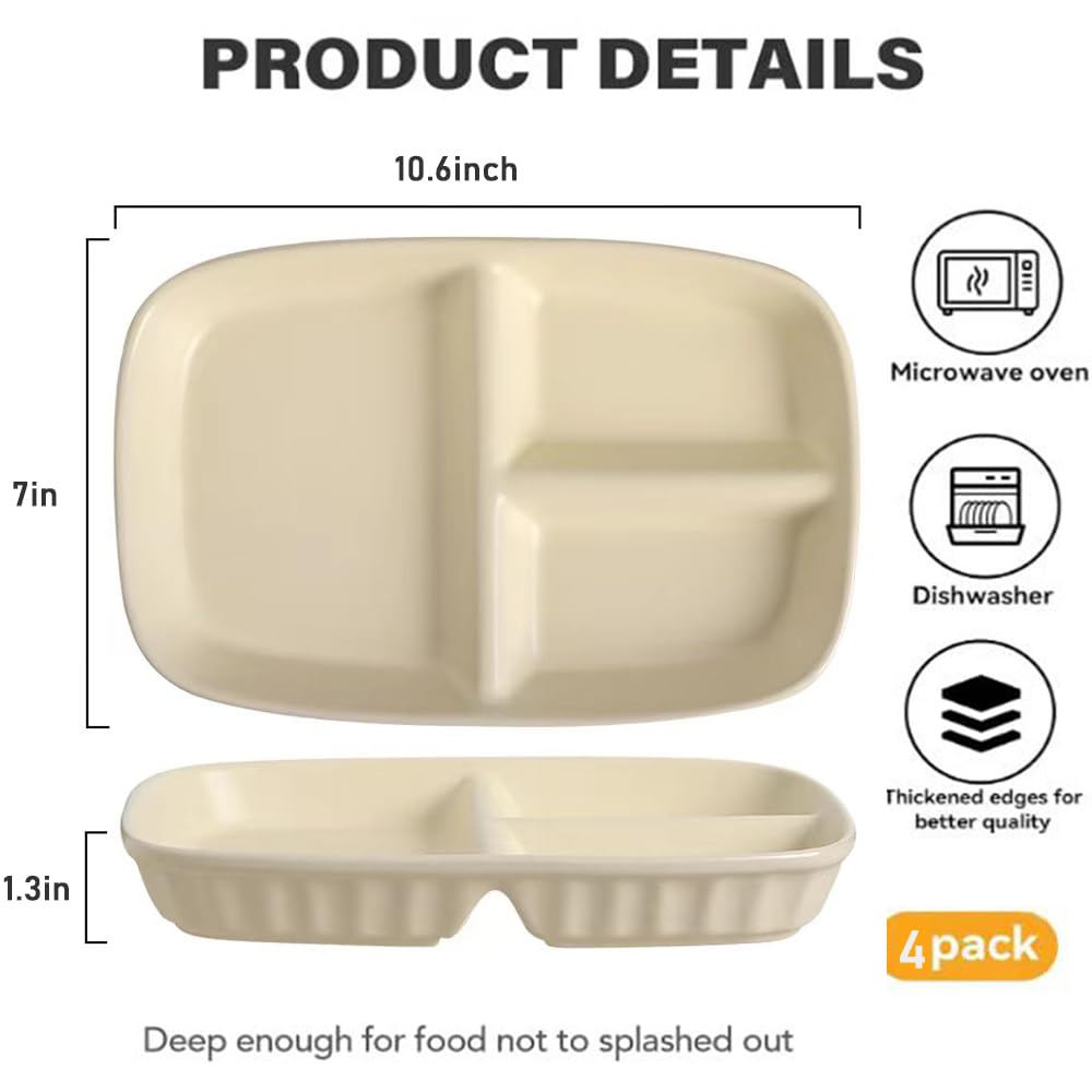 Unbreakable Divided Plates 10.5 Inch 4 PCS,Reusable Wheat Straw Plates，Portion Control Plate Adults, Microwave And Dishwasher Safe, Perfect For Dinner Dishes Kitchen Picnic Party (Classic Series)