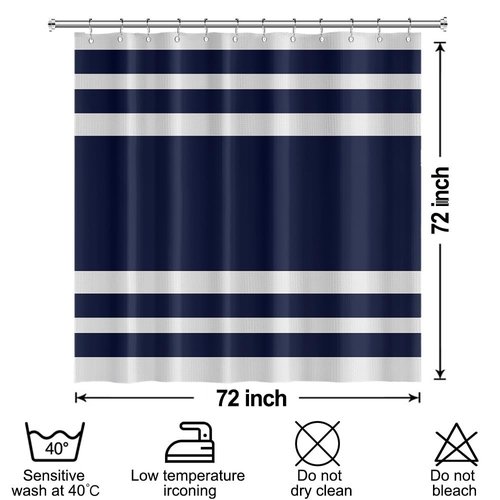 Uiiooazy White Navy Blue Shower Curtain for Bathroom 72x72inches Boho Navy Blue and White Striped Waffle Shower Curtain Set with Hooks Bohemia Geometric Waterproof Fabric Shower Curtain