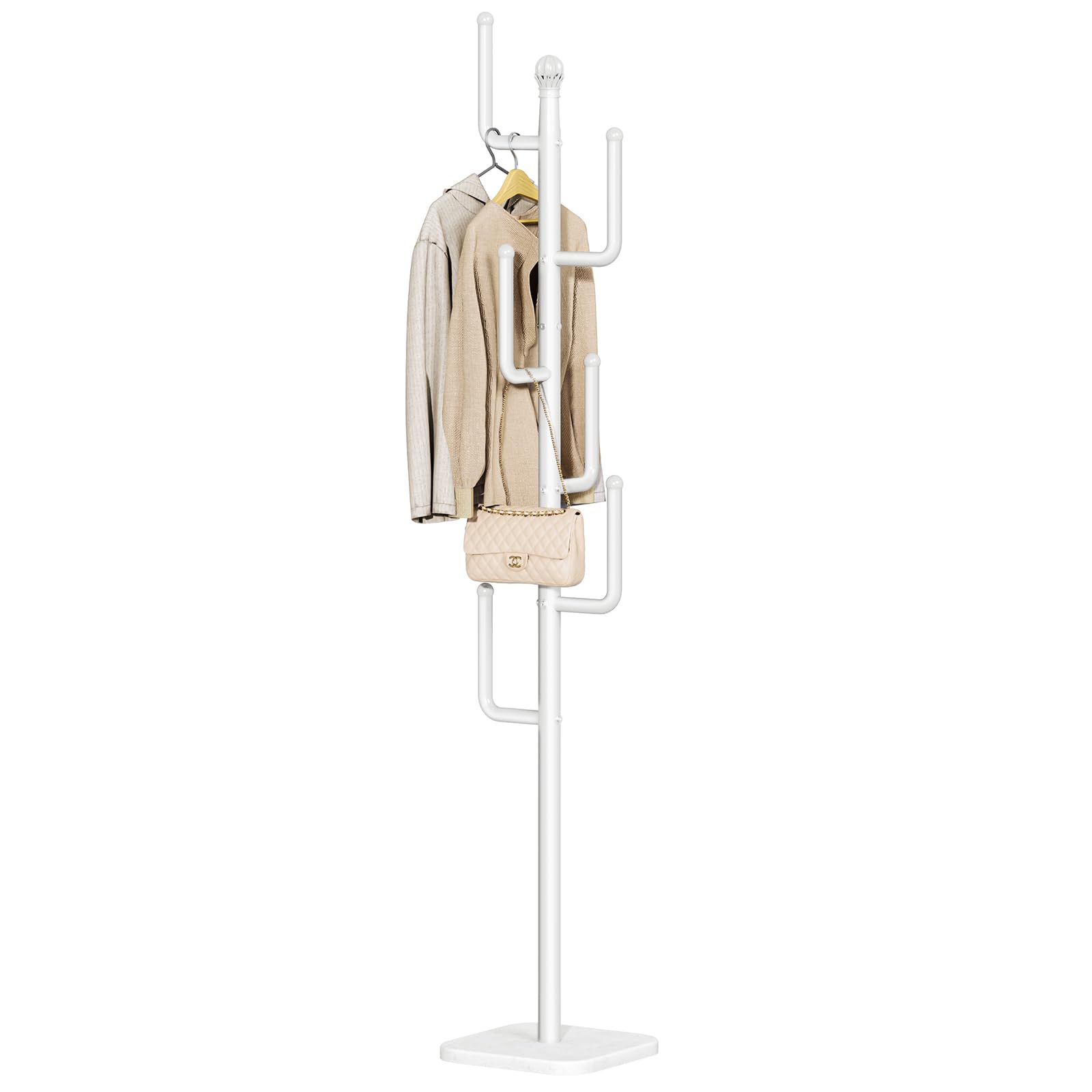 Yoobure Coat Rack Freestanding with Natural Marble Base - Cactus Coat Tree with 6 L-shaped Hooks, Heavy Duty Coat Hanger Stand, Metal Coat Rack Stand for Entryway, Hall Tree for Jacket/Hat/Clothes/Bag