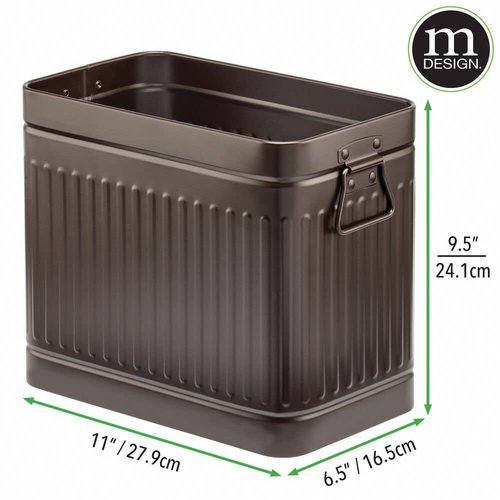 mDesign Metal Compact Toilet Bowl Brush, Rectangle Wastebasket, Garbage Can/Recycling Bin Combo for Bathroom Cleaning/Storage, Holds Tissue, Cotton Balls, Trash, Set of 2 - Bronze