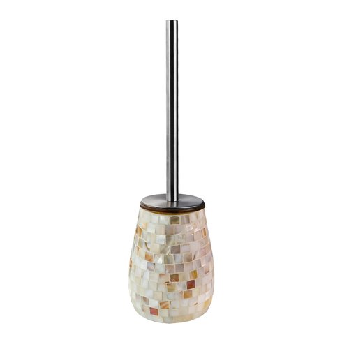 WDHODEC Natural Shell Toilet Brush and Holder Set Mosaic Glass, Stainless Steel Toilet Scrubber Brush, Decorative Toilet Bowl Brush and Holder, Luxury Bathroom Accessories