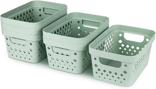 Glad Plastic Baskets - Set of 6 Organizing Bins for Pantry, Bathroom & Linen Closet | 1 Gallon, Sage