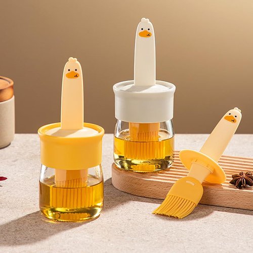 6.8oz Oil Dispenser Bottle with Brush for Kitchen, Basting Bottle, Silicone Basting Brush, for Cooking BBQ Kitchen, White