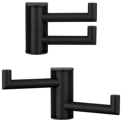 Suyar Double Towel Hook Matte Black, SUS 304 Stainless Steel Heavy Duty Wall Hook for Bathroom, Swivel Coat Holder, Towel Hanger with 2 Foldable Arms, 2 Pack