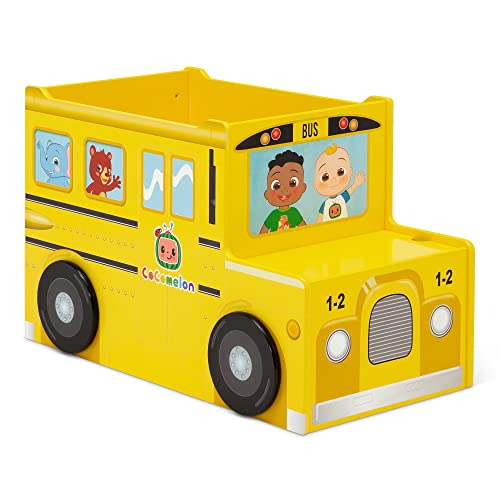 Delta Children CoComelon School Bus Toy Box + Delta Children CoComelon Plastic Toddler Bed (Bundle)
