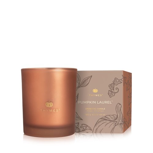 Thymes Scented Candles for Home Decor - Luxury Home Fragrance Gifts for Women & Men - Fall Candles with Creamy Pumpkin, Nutmeg, & Cinnamon - Burnt Orange (Pumpkin Laurel, 6.5 oz)