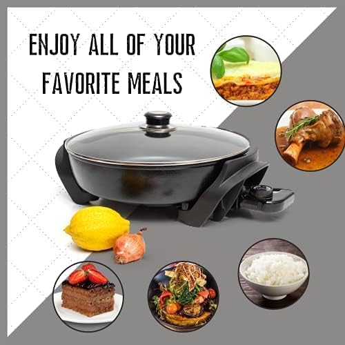 Moss & Stone Round Electric Skillet - 12-Inch Nonstick Frying Pan with Vented Glass Lid & Adjustable Temperature Control
