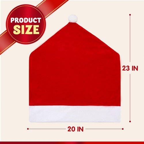 JOYIN 4 Pcs Christmas Chair Cover, Red Santa Hat Chair Slipcovers for Christmas Holiday Festival Decoration, Santa Claus Chair Back Covers, Xmas Indoor Decor Ornaments Set