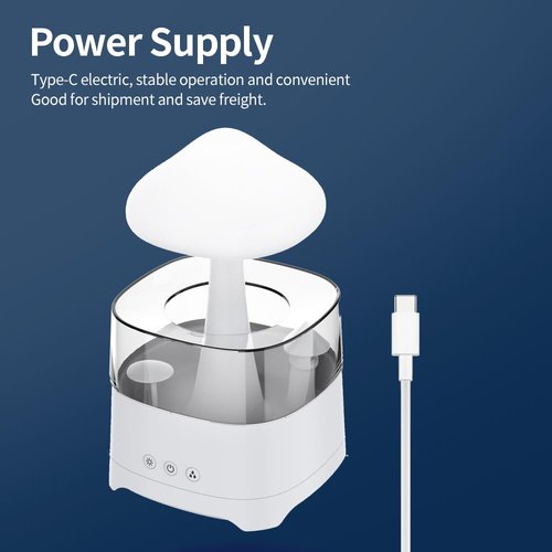 Diffuserlove Rain Diffuser Cloud Humidifier 450ML Diffuser Water Drip Waterfall Lamp Mushroom Humidifier (Size: 6.54''x10.5'')
