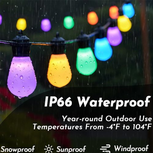 AurNyvaMay Outdoor String Lights S14, Smart Patio Lights with 15 Shatterproof LED Bulbs, APP & Remote Control, 213 Scene Modes, IP67 Waterproof for Garden, Wedding, Party, Camping