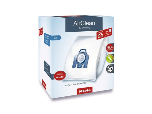 Miele Genuine AirClean Allergy XL Pack GN Vacuum Cleaner Bags, 8 Bags and 1 HEPA (SF-HA 50) Included, for Miele Complete C2 and C3 Vacuum Cleaners