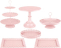 6 Pcs Metal Cake Stand Sets for Dessert Table, Cake Pop Stand Set & Dessert Table Trays & Tiered Cupcake Holder Perfect Display for Wedding, Party, Birthday, Baby Shower, Decorations (White)