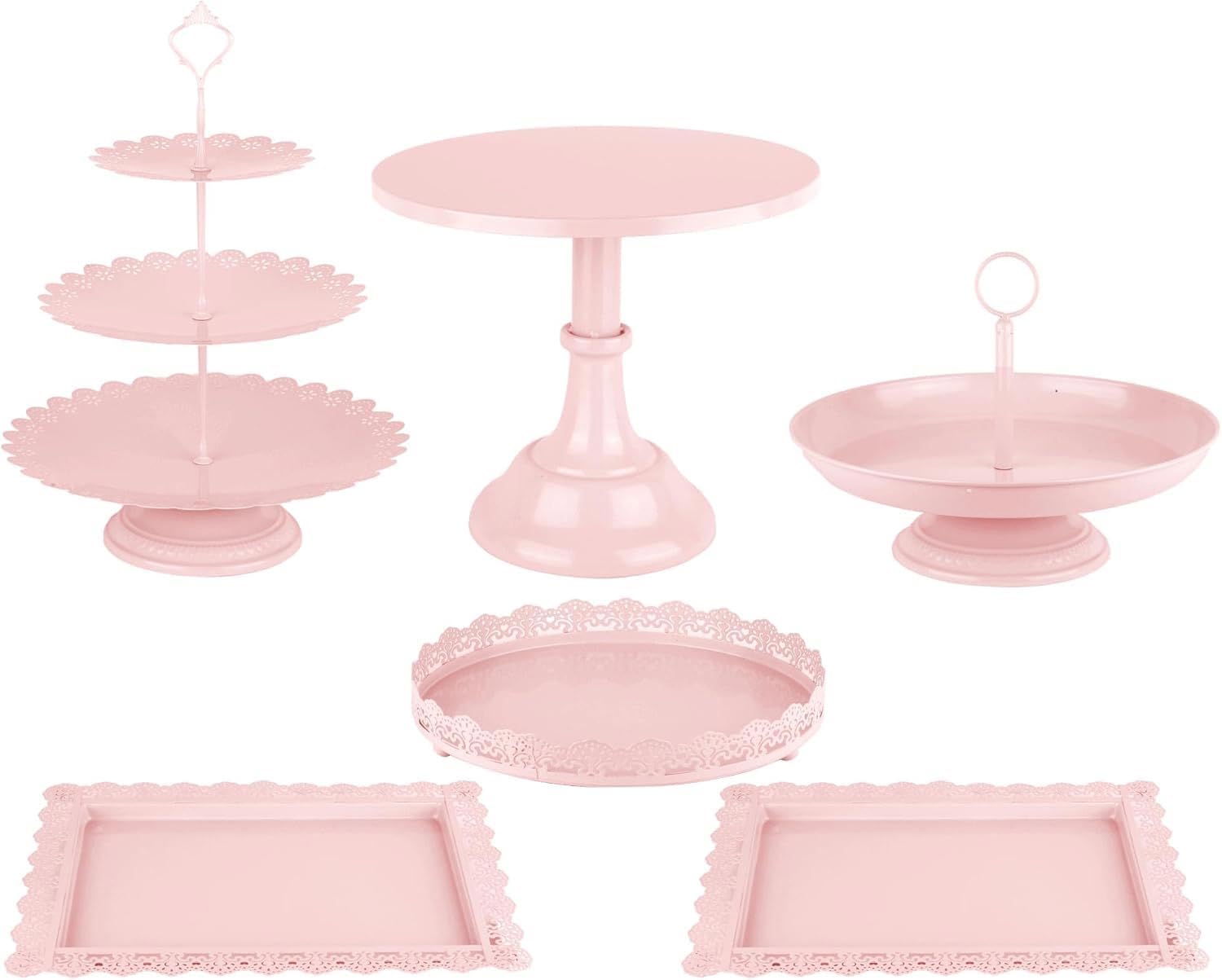 6 Pcs Metal Cake Stand Sets for Dessert Table, Cake Pop Stand Set & Dessert Table Trays & Tiered Cupcake Holder Perfect Display for Wedding, Party, Birthday, Baby Shower, Decorations (White)
