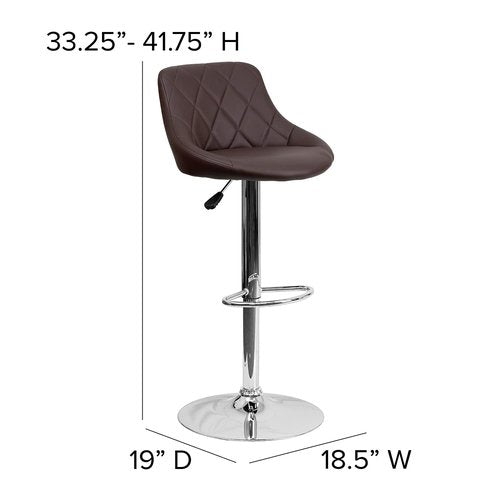Flash Furniture Contemporary Brown Vinyl Bucket Seat Adjustable Height Barstool with Diamond Pattern Back and Chrome Base