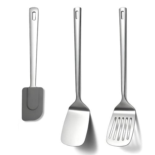 Berglander Stainless Steel Spatulas Set 3pcs, Metal Spatula Solid&Slotted&Flexible Turner, Heavy Duty Sturdy Kitchen Spatula, High Heat Resistant Cooking Utensils for Nonstick Cookware