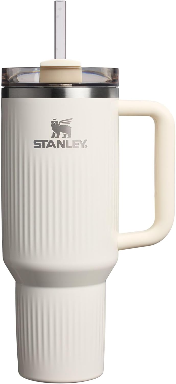 STANLEY Quencher H2.0 Tumbler - 40 oz Insulated Stainless Steel with Handle & Straw | BPA-Free Fluted Cream Gloss