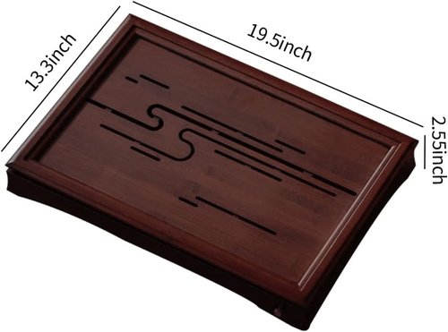 JIKUGO Bamboo Tea Tray Chinese Kungfu Tea 19.5x13.3x2.55in Serving Tray Vintage Tea Set Office Tea Tray Gongfu Water Storage Bamboo Tea Table Large