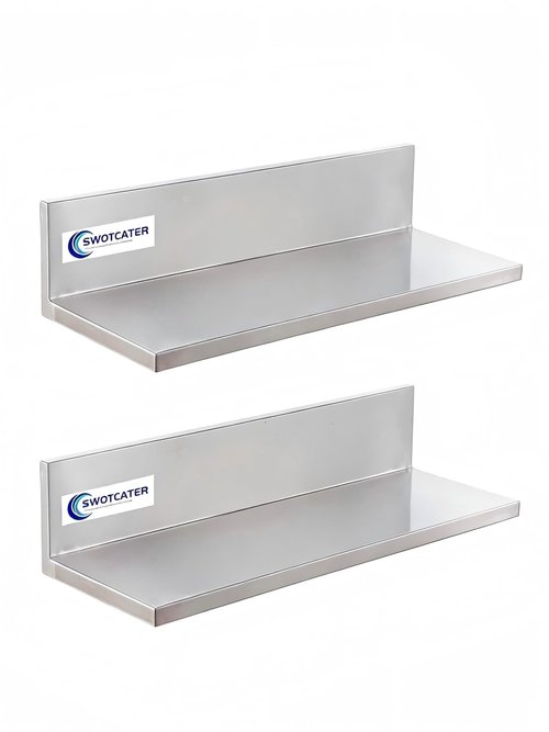 SWOTCATER Stainless Steel Wall Shelf 8.6"x16" 50LB, 2 Packs L-Shaped Commercial Wall Mount Floating Shelving for Kitchen, Restaurant, Home