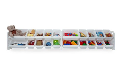 UNiPLAY Toy Organizer with 20 Removable Storage Bins, Multi-Bin Organizer for Books, Building Blocks, School Materials, Toys with Baseplate Board Frame (White)