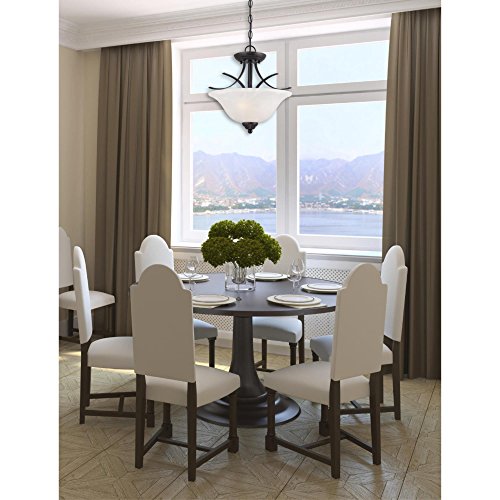 Westinghouse 6340300 Pacific Falls Two-Light Indoor Convertible Pendant/Semi-Flush Ceiling Fixture, Amber Bronze Finish with White Alabaster Glass