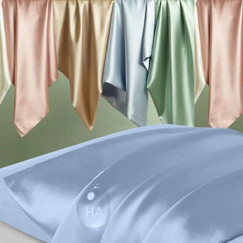 Mulberry Silk Pillowcase by Skiennix - Anti-Acne Cooling Sleep Cover | Standard Size, Haze Blue