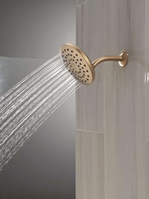 Delta PivotPro Brushed Gold Rain Showerhead, Single Setting 7 Inch Round Shower Head, Showerheads, 1.75 GPM Flow Rate, Champagne Bronze 75104CZ