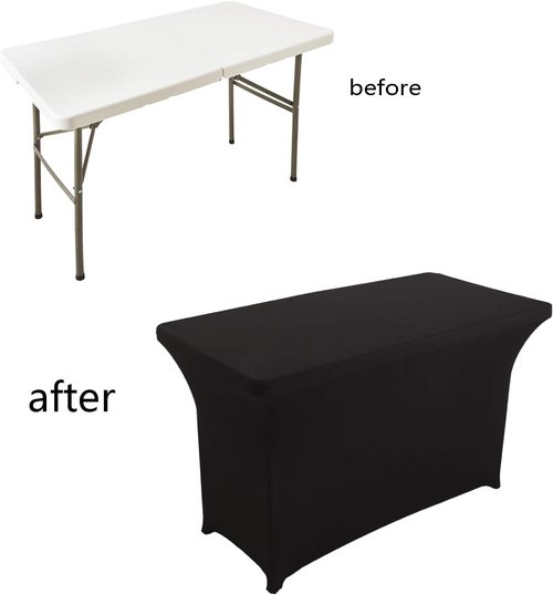 LZY Spandex Fitted Stretch Table Cover - Rectangular Cocktail Tablecloth for 4ft, 6ft, 8ft Tables | Perfect for Parties & Banquets - Black