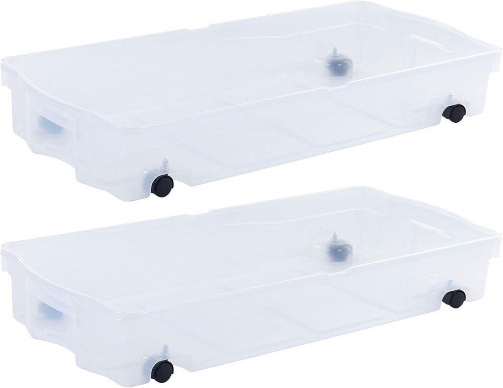 Rubbermaid 70 Quart Under Bed Storage Boxes - Dual Hinged Lids & Rolling Caster Wheels | Clear, 2 Pack