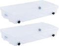 Rubbermaid 70 Quart Under Bed Storage Boxes - Dual Hinged Lids & Rolling Caster Wheels | Clear, 2 Pack