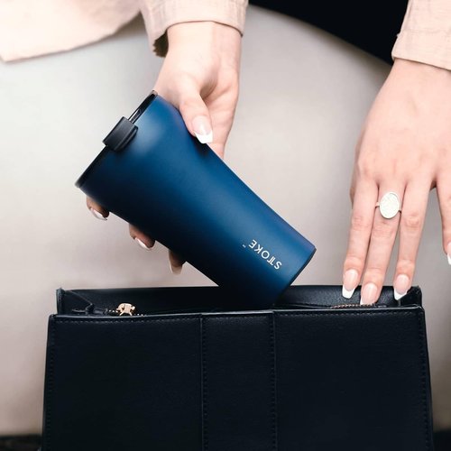Sttoke Leakproof Ceramic Reusable Coffee Cup 16 oz - Magnetic Blue, 6.96 inch Height